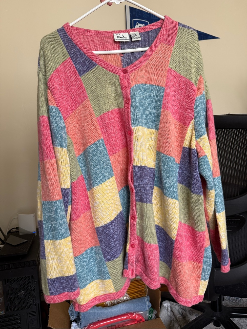 VTG CJ Banks colorful color block cardigan sweater / 2XL